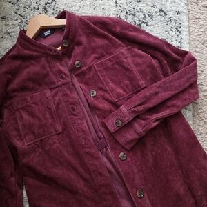 Lands' End Corduroy Tunic Shacket Wine Maroon Womens M Cinched Back Cotton Blend